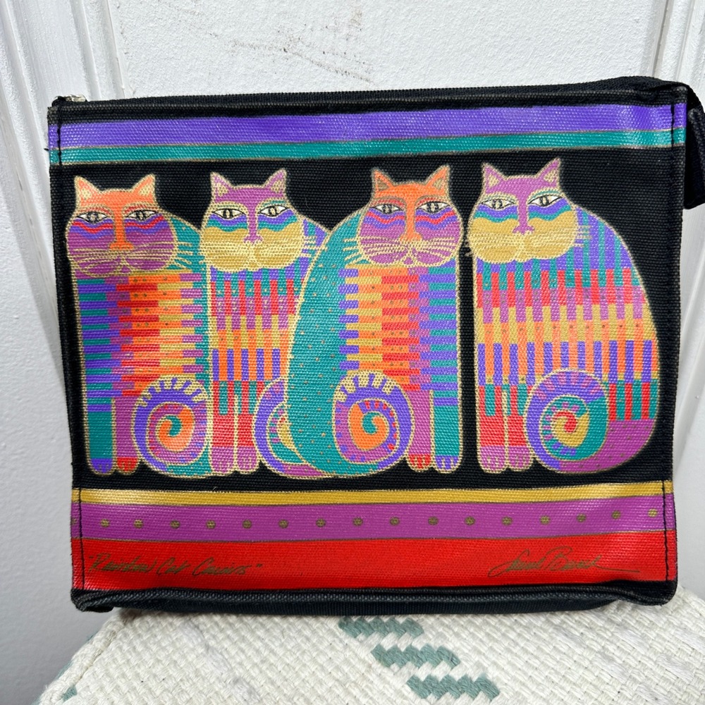 Vintage Laurel Burch Bag Women Small Black Rainbow Cat Cousins